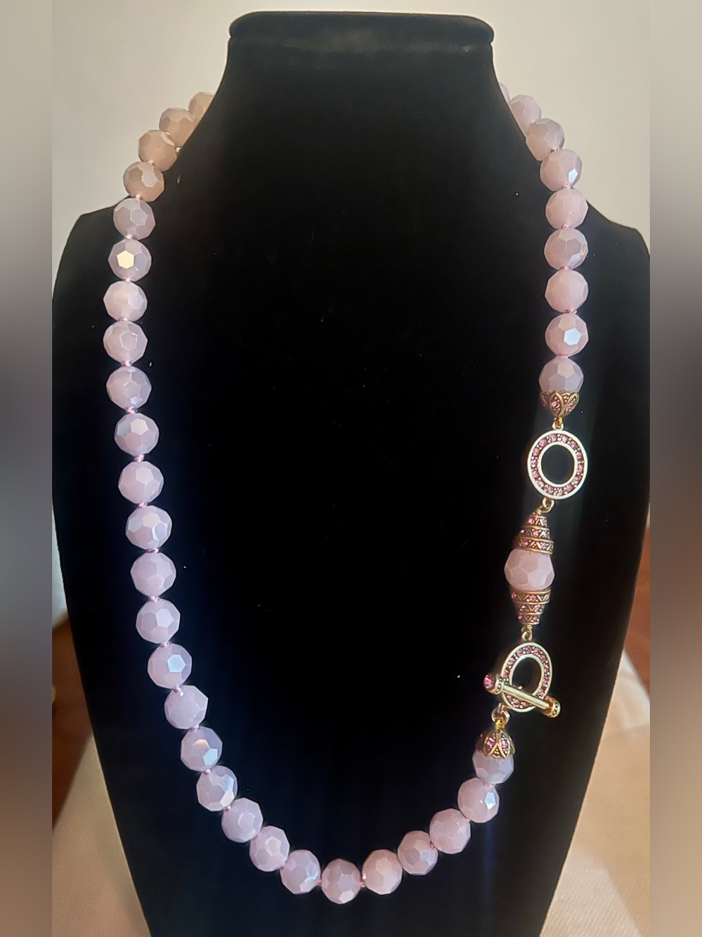 Heidi Daus Pale Pink Faceted Bead Necklace with Gold-Tone Accents